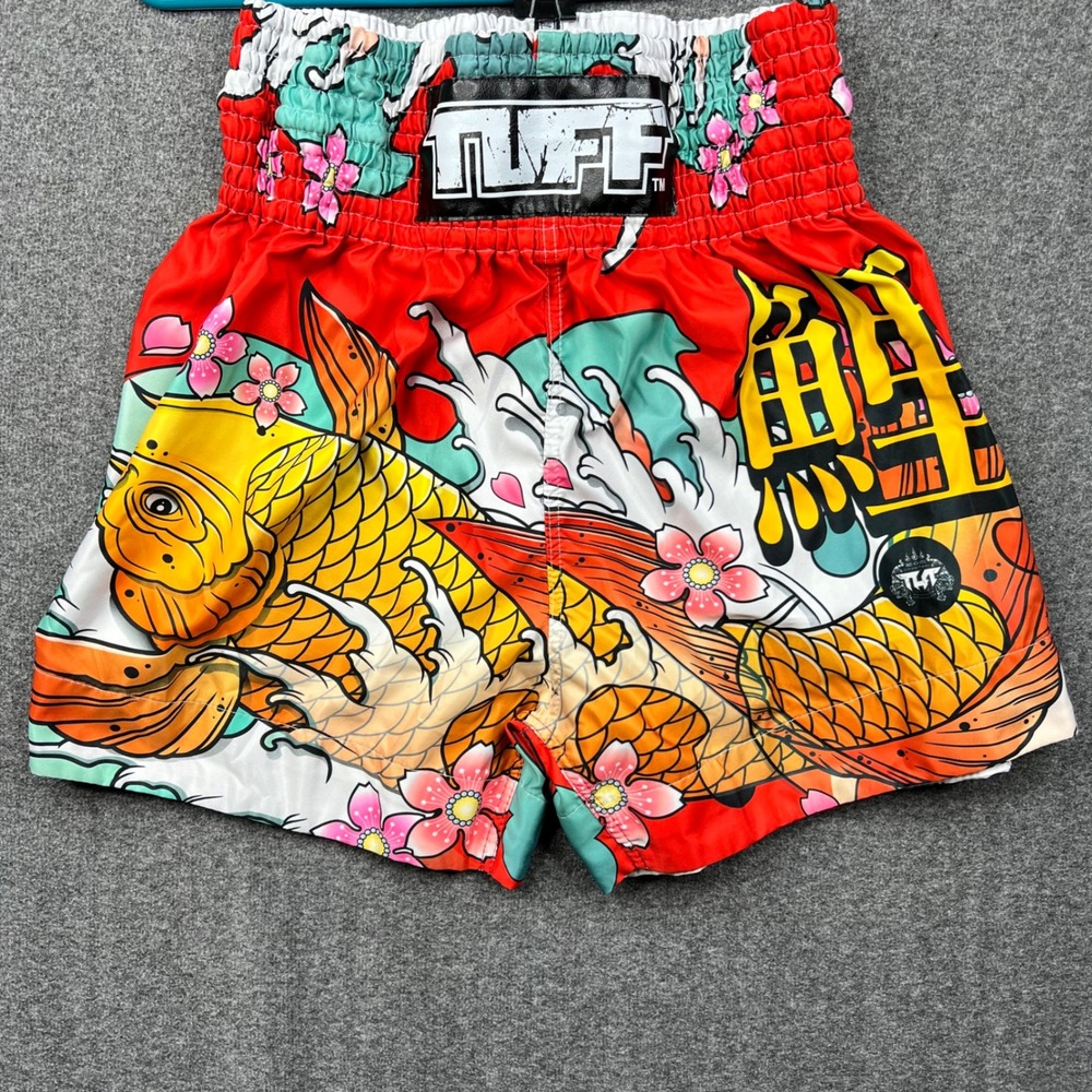 TUFF Muay Thai Boxing Shorts Mens XL Red Koi Fish Floral MMA Kickboxing Thai